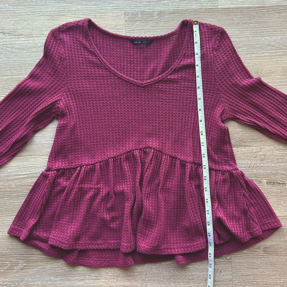 Waffle knit peplum long sleeve blouse, size small - Picture 5 of 7
